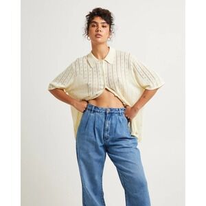 Rolla's Milan Pointelle Knit Collared Shirt In Cream Women's Size M